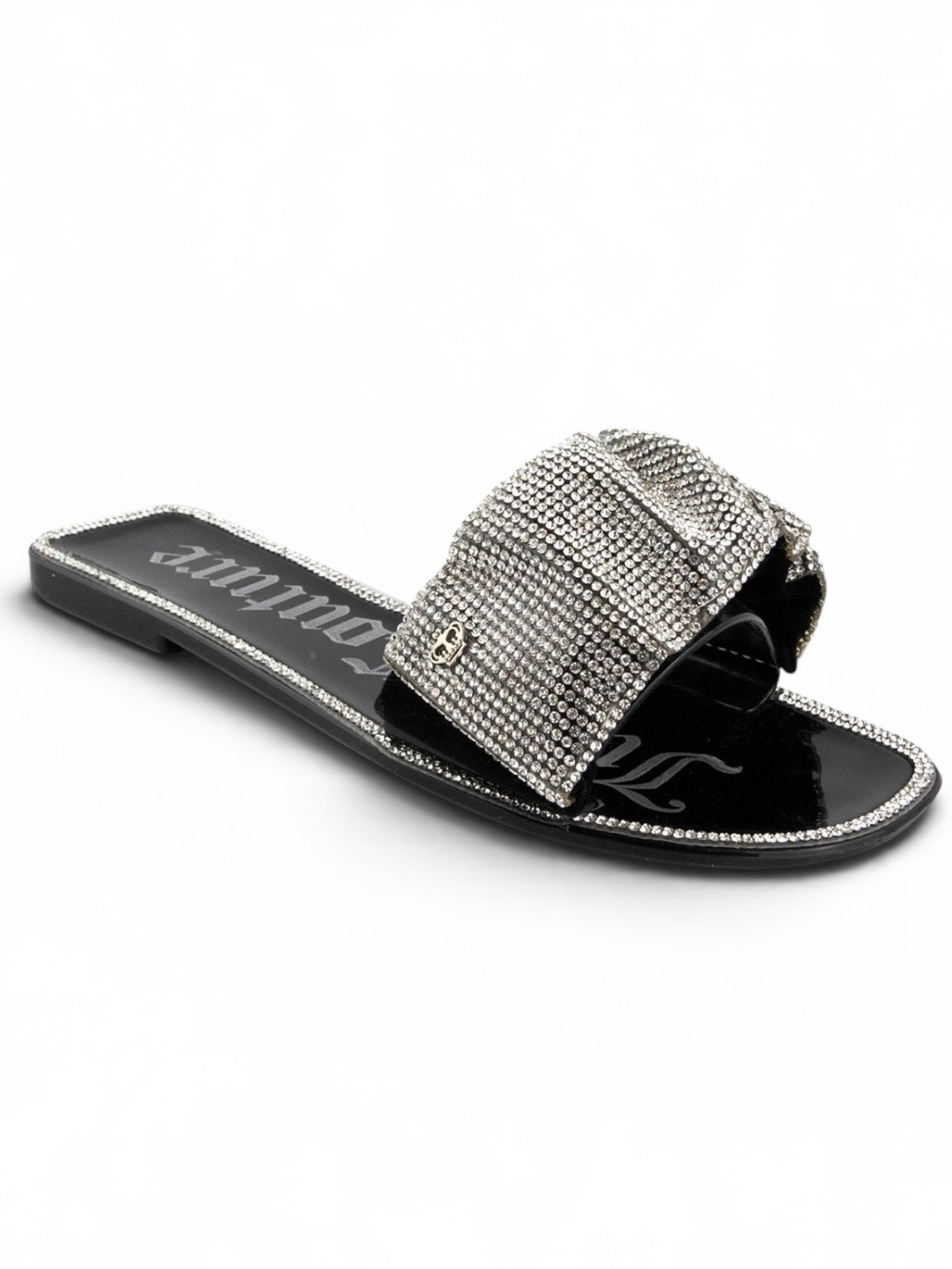 Juicy Couture Hollyn Rhinestone Bow Slide Sandals Black Crystal Size 6M NIB
